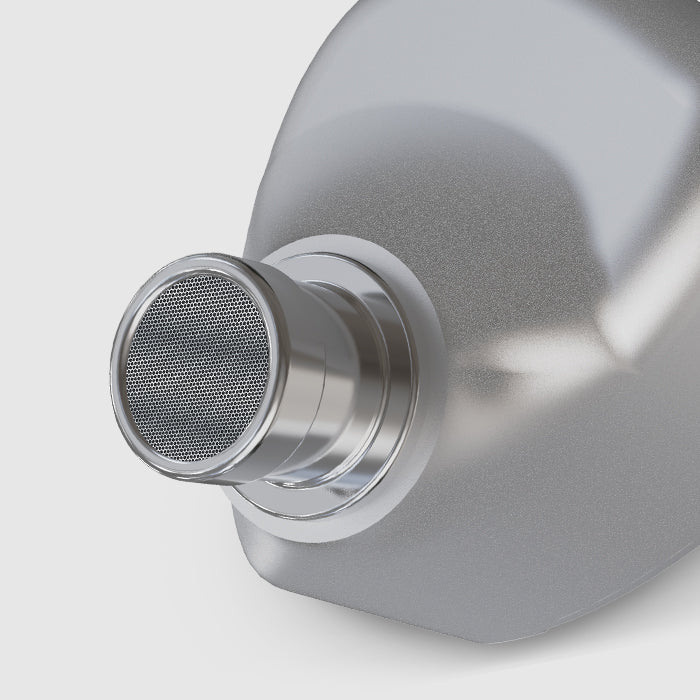 Render of the Pilgrim's wide stainless-steel nozzle with mesh grille